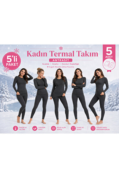 don-x | Kadın Termal Takım Süper 5 li Fanila Ve Tayt ANTRASİT ( 5 ADET )