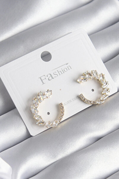 ARMÜZ أقراط نسائية من حجر الزركون باللون الذهبي النحاسي