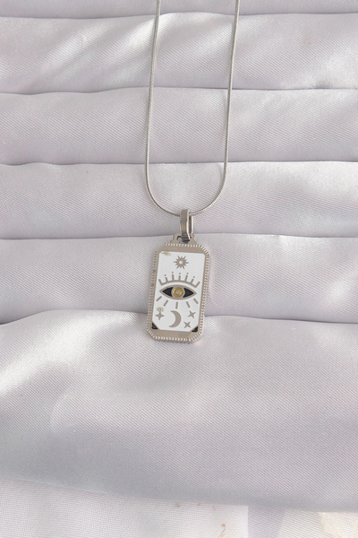 ARMÜZ 316L Steel Silver Color White Enamel Eye Figure Tarot Pendant