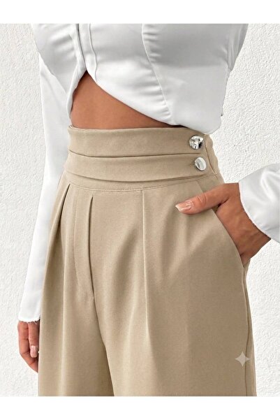 tuzu moda KADIN PANTOLONU DÜĞMELİ PANTOLON BİLEK BOY PANTOLON