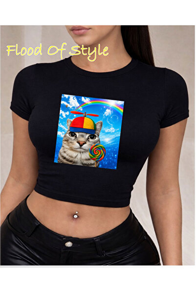 Flood Of Style Funny Happy Cat Dreamcore Meme Brainrot Silly Kitty Baby Tee 1...