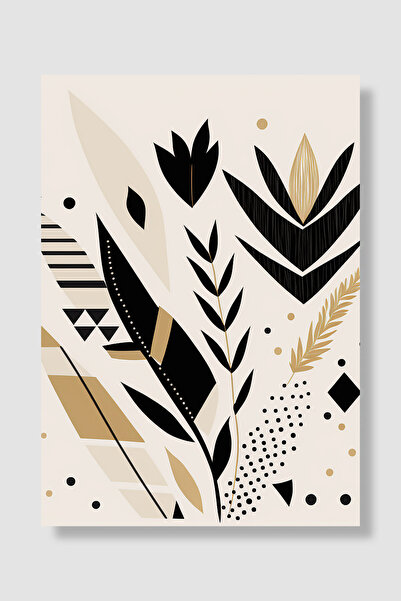Luna Marissa Poster boem, auriu negru, frunze geometrice, decor de perete bot...