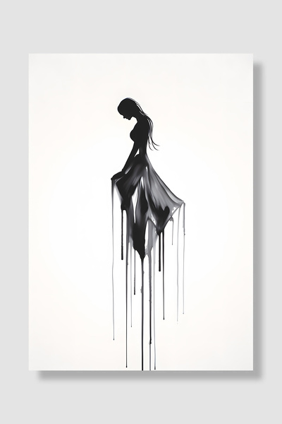 Luna Marissa Minimalistički poster, tinta koja teče, silueta žene u haljini, ...