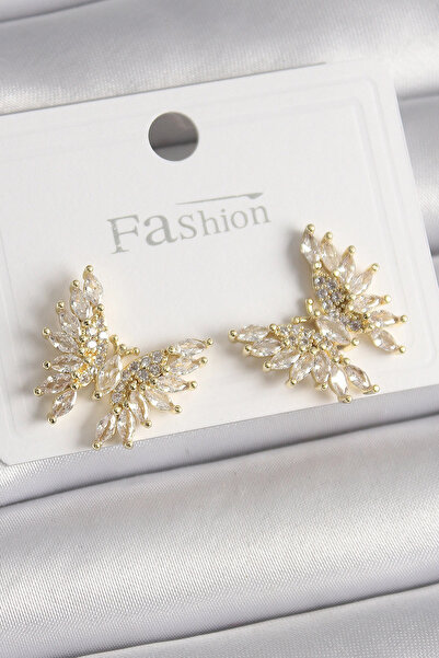 ARMÜZ Brass Gold Color Zircon Stone Butterfly Model Women's Earrings