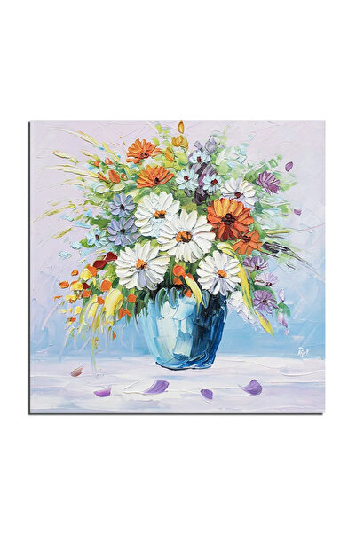 artnova 3D картина с цветя, Ръчно рисувана ваза с маргаритки, 50x50см маслена...