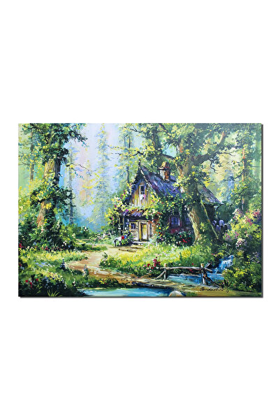 artnova Ръчно рисувана картина на горска хижа, Оазис на спокойствие, 70x50см ...