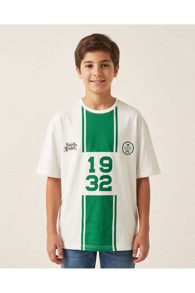 REDTAG Senior Boys White And Green 1932 KSA Graphic T-Shirt
