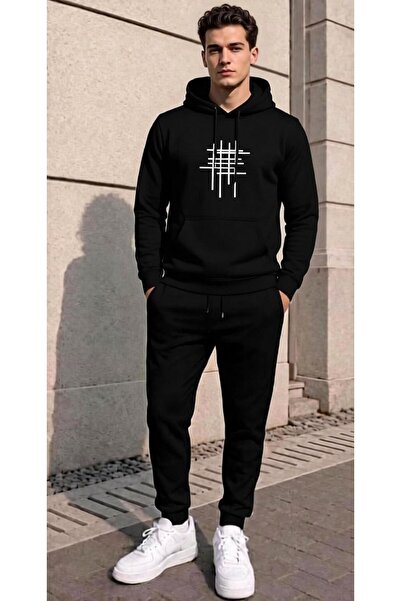 caddekombin Unisex Ανδρικό/Γυναικείο Σετ Φόρμας Jogger με Γεωμετρική Στάμπα κ...