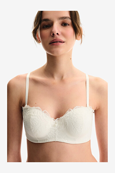 Penti Women Lotus Broidery White Strapless Wired Bra