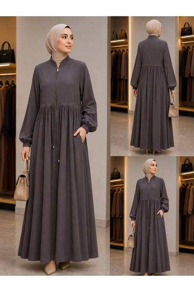 PAYİNİ 2082 Seasonal Ferace with Zippered Drawing Closure - High Collar Pocke...