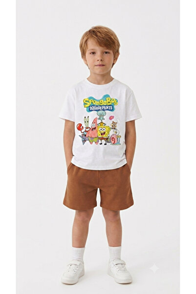 LİTTLE TORTOİSE Boys' Spongebob Printed Crew Neck T-Shirt - Shorts Set