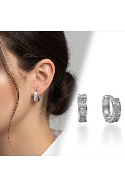 Mestore Micro Stone Thick Hoop Model Vip Earrings White-Yellow 3168Kkuv003