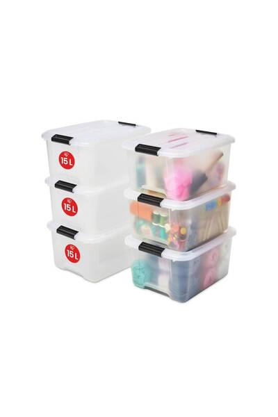 ASTERA Transparent Plastic Storage Box with Lid, Set of 6, 15 Liters