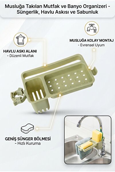 ALL FAST Musluğa Takılan Mutfak ve Banyo Organizeri - Süngerlik, Havlu Askısı...