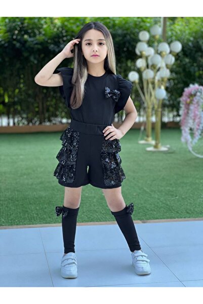 Lucky kidswear DEVOJČIČKI SET SA ŠLJOKICAMA, SIVO-SIVOJUČASTA SUKNJA I KRATKE...