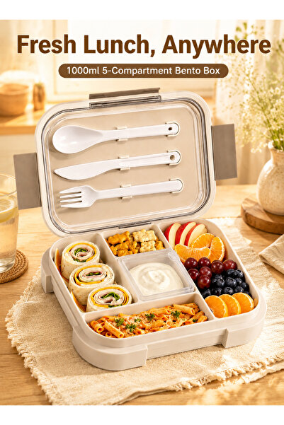 Yoawllty Scratch-Proof Coffee Brown Dual Layer Airtight Bento Box With Portab...