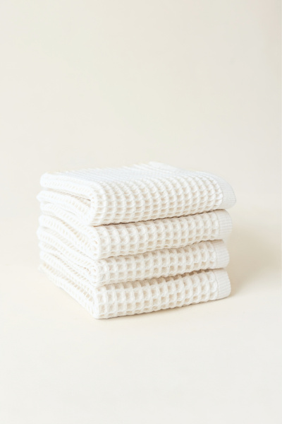vivamaison Waffle Hand Towel Face Towel Set of 4 100% Cotton 50X70 cm Quick D...