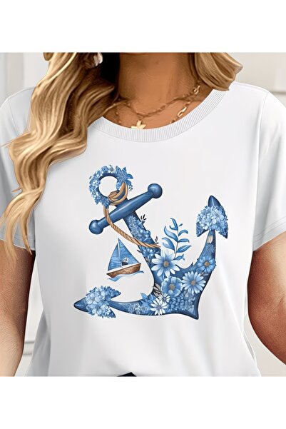 Panda Baskı Tekstil Anchor Sea Printed Special Design Oversize Tshirt