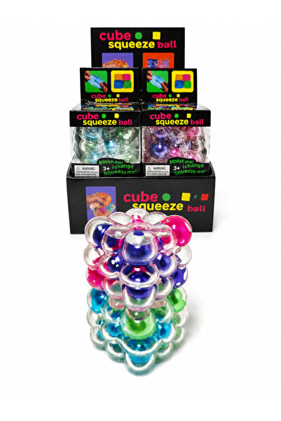 Squishy Jucărie Antistres Cube Squeeze Ball, Minge Senzorială cu Bile Colorat...