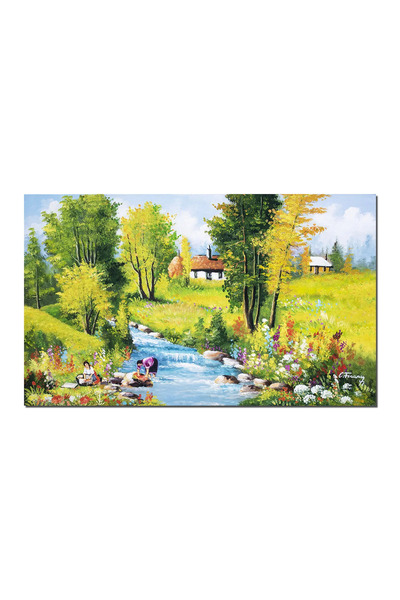 artnova Tablou pictat manual living, Tarancute la spalatul rufelor, 100x60cm ...