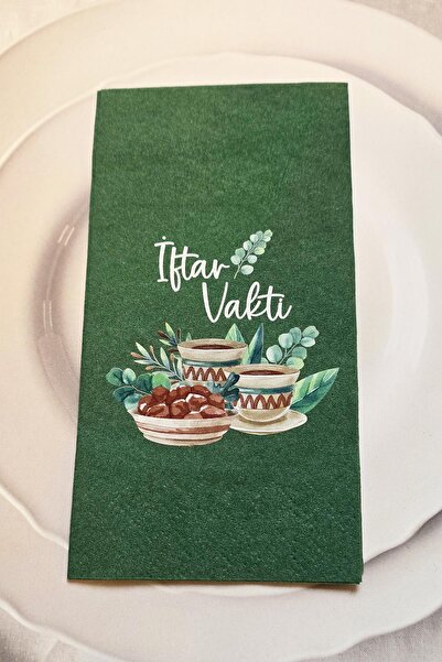 PEKSHOP Ramadan Napkin with Iftar Time Written on Green Napkin Ramadan Table ...