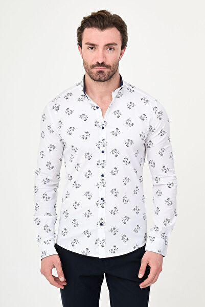 Mcr Patterned Slim Fit Long Sleeve Men's Shirt White - 37569.18Y