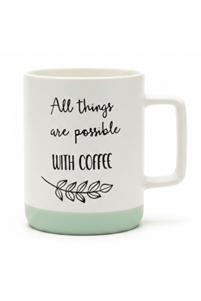 AKDC Baytix "All Things Are Possible With Coffee" White & Sage Green Ceramic ...