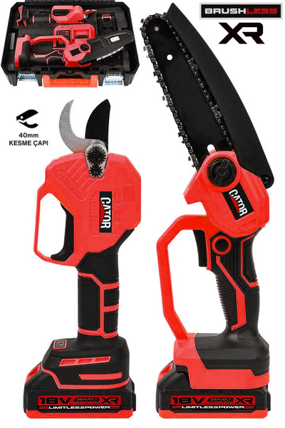 CATOR 18V Kömürsüz Motor 2'li Set Şarjlı Budama Testeresi ve Şarjlı Bağ Makası