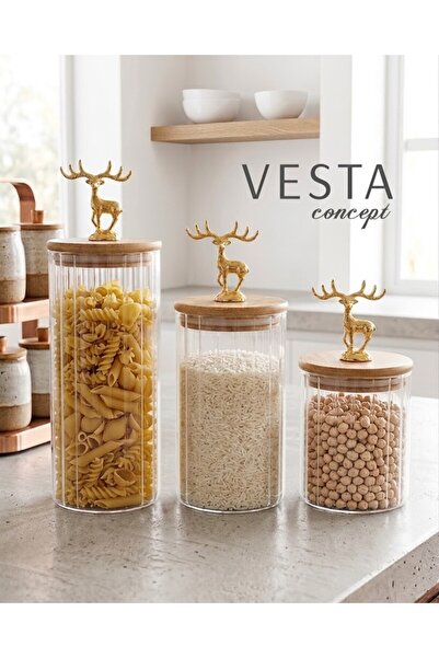VESTA Concept Set of 3 Vacuumed Bamboo Glass Food Storage Containers with Dee...