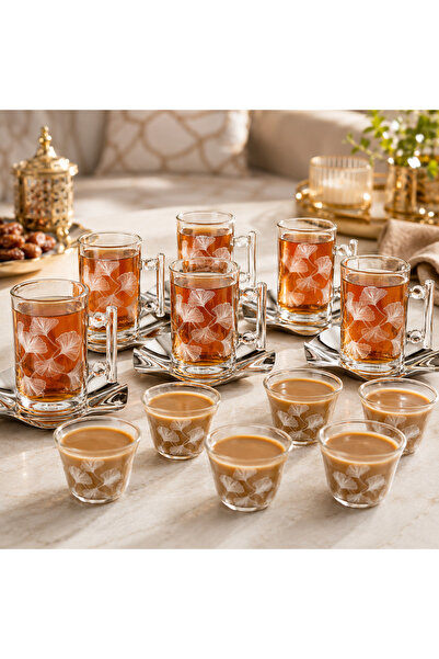 Dania 18-Piece Glass Tea and Coffee Cup Set with Stainless Steel Saucers - 6 ...