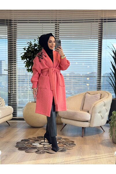Lamazi Veil 2002 Sequined Cashmere Coat Salmon