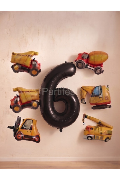 Partifest Set of 6 Mini Construction Themed Foil Balloons - Construction Mach...