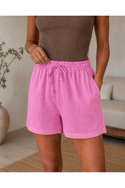 Sovia Women's Linen Shorts High Waist Elastic Waist Lace-Up Pocketed Comforta...