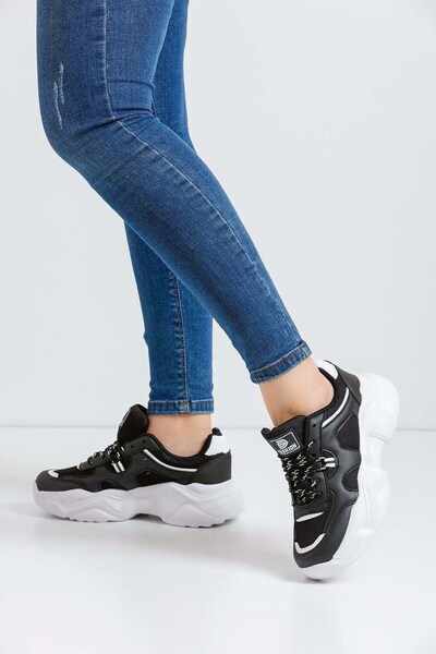Genel Markalar Siyah Rahat Kalın Taban Kadın Sneaker Spor Ayakkabı