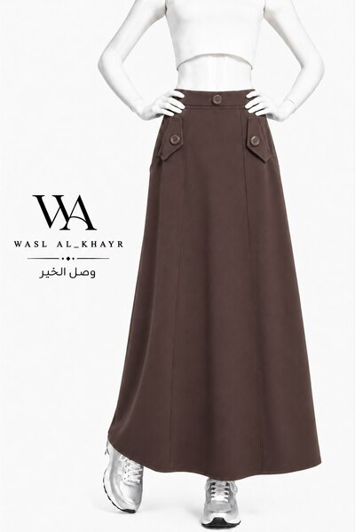 WASL ALKHAIR Women's Long Skirt with Side Pockets and Button Details – High W...