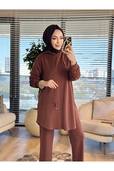 Taşpınar 26605 طقم أوشيو بغطاء للرأس من إفسون باللون البني