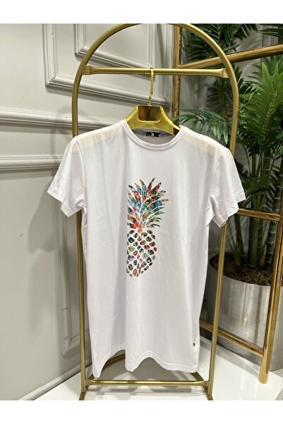 ALANURMODA 24001-2 Bluza sa prednjim dekolteom u obliku ananasa, bela