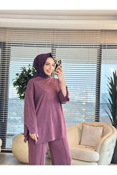 ALANURMODA 14457 طقم بفتحة عند نهاية التنورة بلون البرقوق