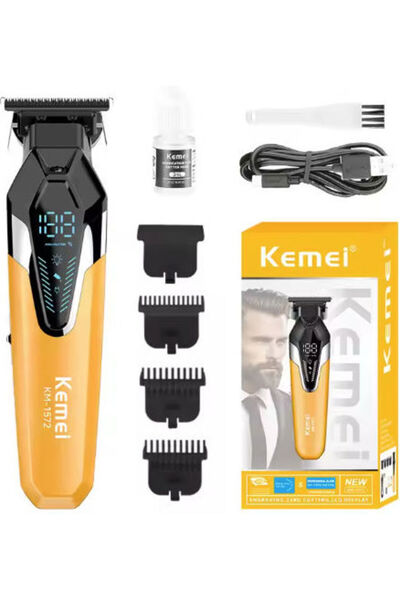 Kemei Επαναφορτιζόμενη Κουρευτική Μηχανή Κίτρινη KM-1572