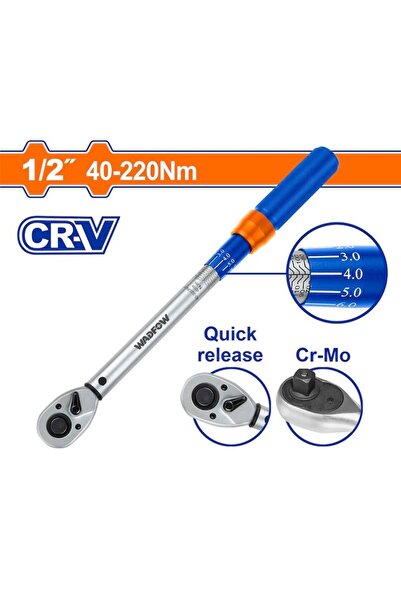 WADFOW Cheie dinamometrică, 1/2”, lungime 430mm, cuplu 40-220Nm, oțel Cr-V, o...
