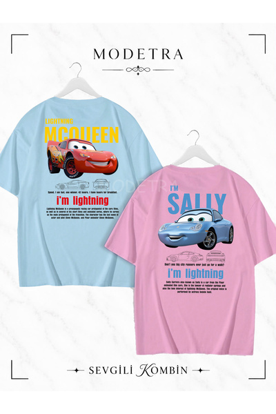 Modetra تي شيرت ملون كبير الحجم للنساء والرجال من نوع Sally & Mcqueen Cars مط...