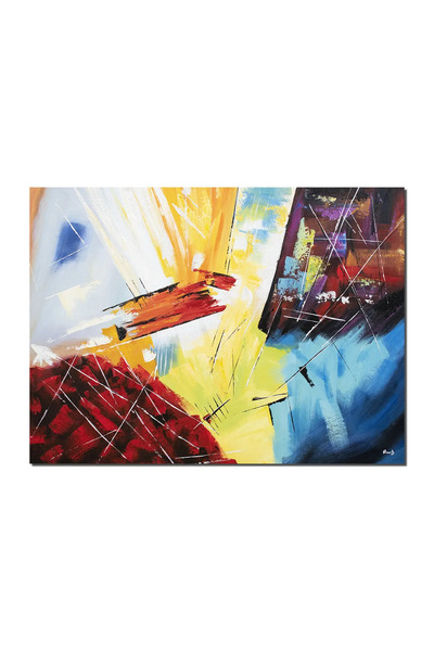 artnova Ръчно рисувана абстрактна картина, Цветна експлозия, 120x90см маслена...