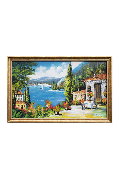 artnova Χειροποίητος κορνιζαρισμένος πίνακας μεσογειακού τοπίου, Ένας ηλιόλου...
