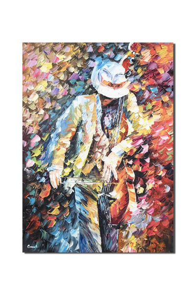 artnova Tablou pictat manual, Violoncelistul, stilizat, 70x50cm pictura ulei ...