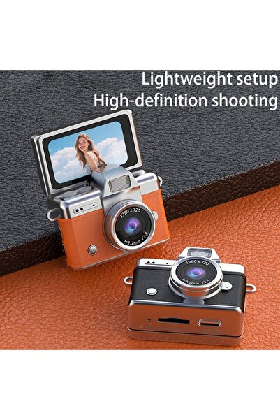 Munico Retro Tarzı Mini CCD Kamera Ekranlı Anahtarlık Dijital Kamera 1080P Lens Çevirmeli Dijital Kamera