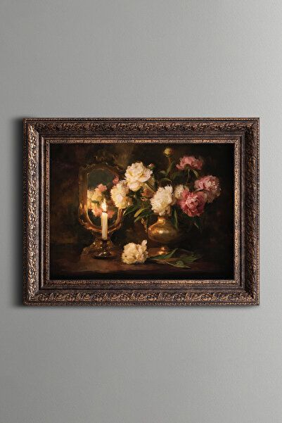 epiqart Peony Still Life by Candlelight - Vintage Patterned Painting - Thick ...