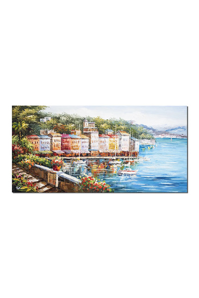 artnova Tablou lacul Como pictat manual, Colt de rai, 120x60cm ulei pe panza ...