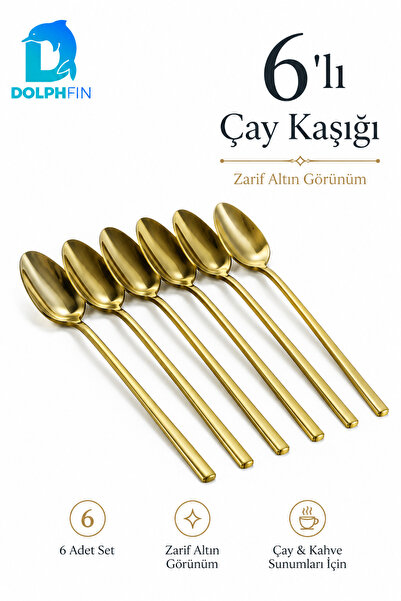 DolphFin 6-Piece Gold Teaspoon Set – Elegant Metal Tea and Coffee Spoons in G...