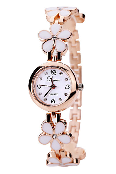 VeeShop Ceas de dama elegant, curea metalica cu flori delicate si cristale
