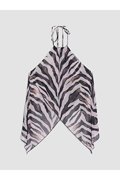 LC Waikiki Siyah Halter Yaka Zebra Desenli Kadın Plaj Elbisesi